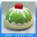 2016 New design icecream ceramic bread plate with lid,butter dish